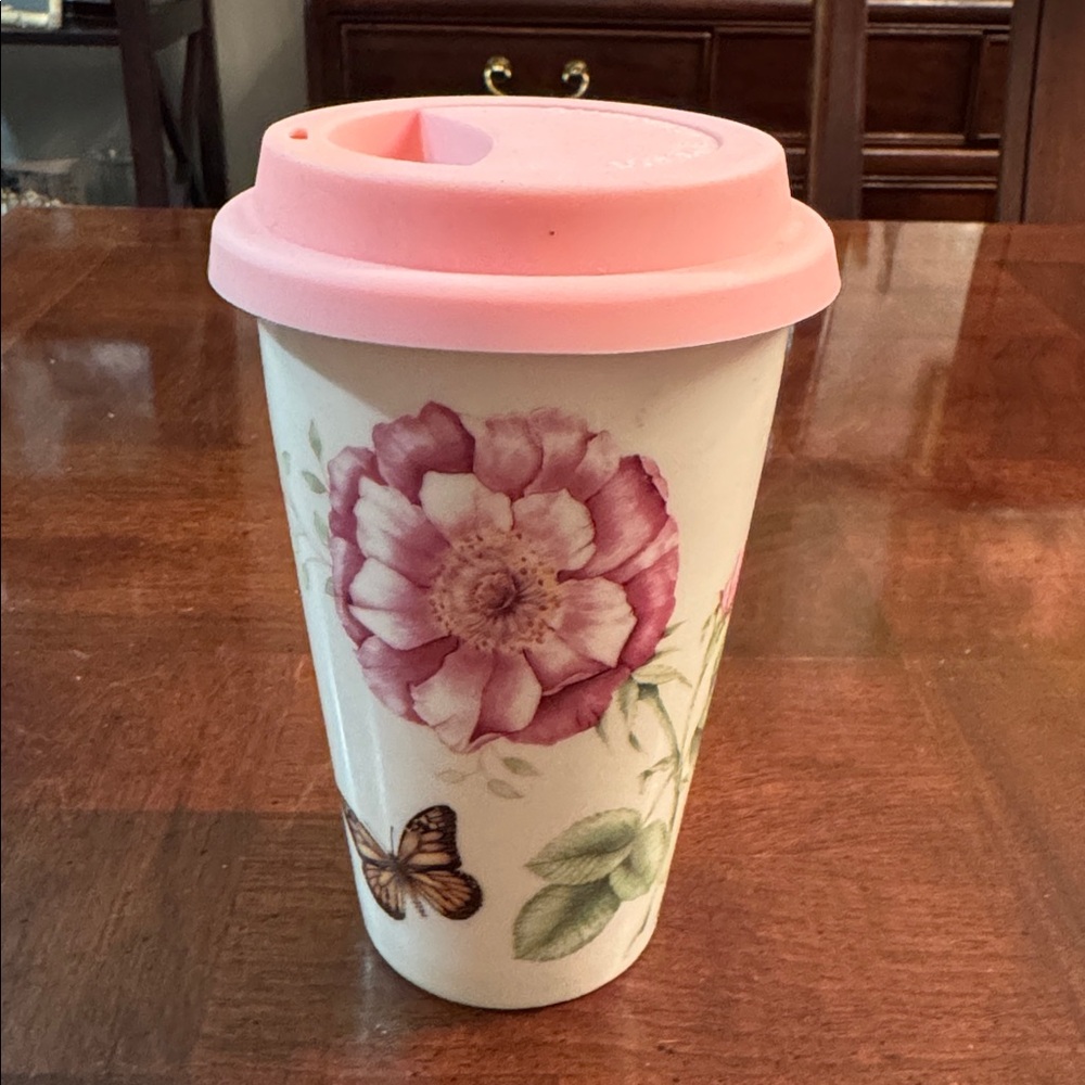 Lenox Butterfly Meadow Travel Mug Tumbler Coffee Cup with  Silicone Lid 12 oz